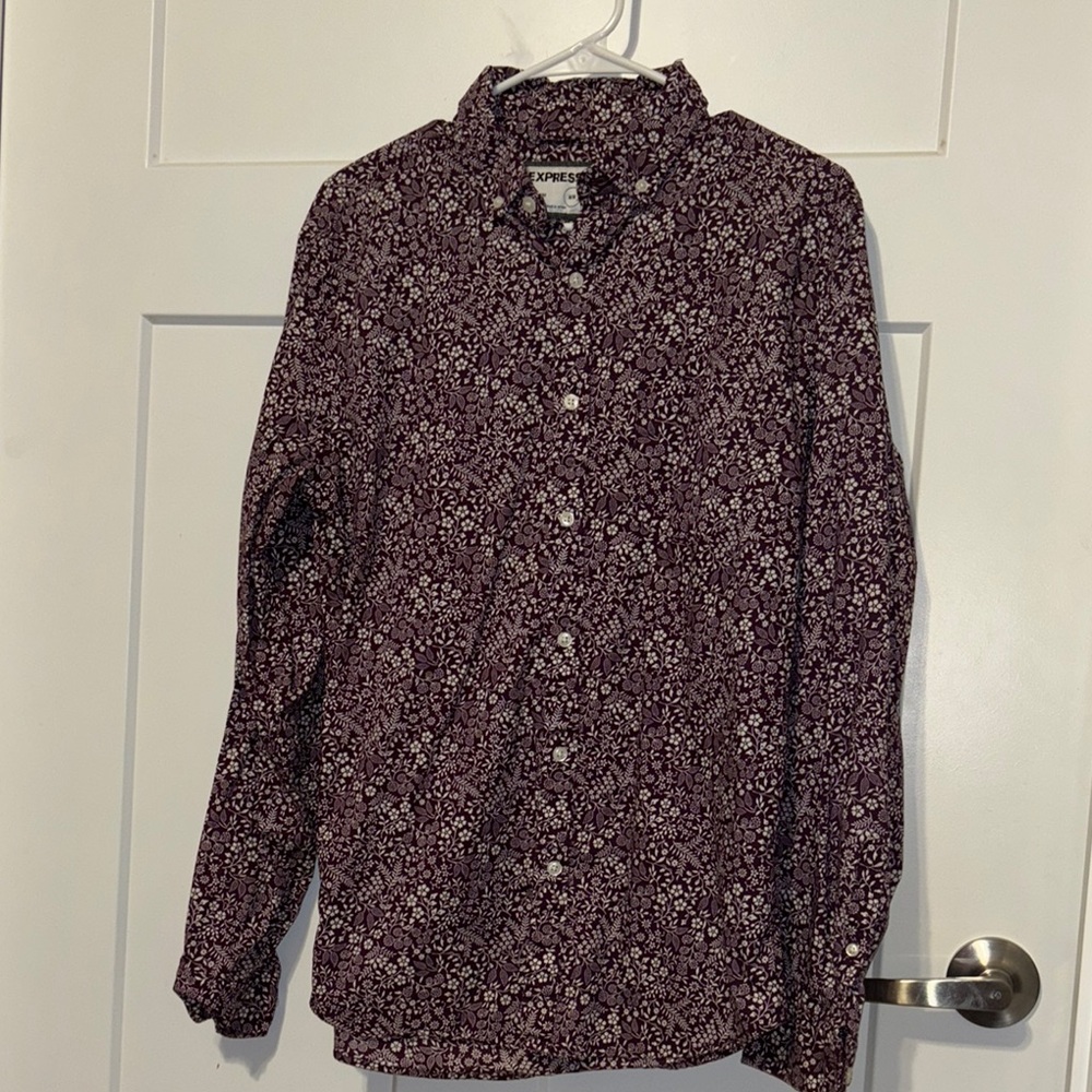 Express Burgundy Floral Shirt